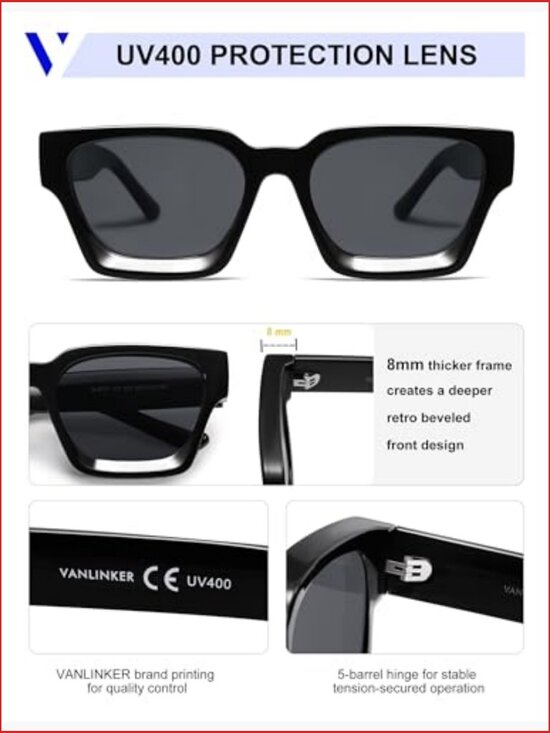 Thick Square Sunglasses Retro Chunky Rectangle UV400 Protection main image 4